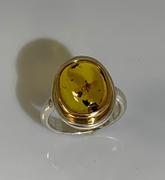 Sterling Silver & 14k Yellow Gold Amber Ring