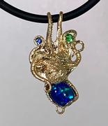 14k Yellow Gold Octopus Opal, Tsavorite and Sapphire Pendant