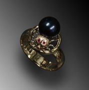 14k Yellow Gold Ruby and Pearl Spider Ring