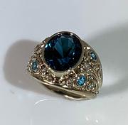 14k White Gold Blue Topaz and Diamond Ring
