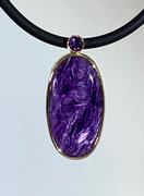 14k Yellow Gold Charoite and Amethyst Pendant