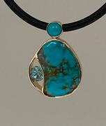 14k Yellow Gold Turquoise and Blue Zircon Pendant