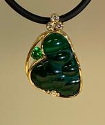 14k Yellow Gold Malachite, Tsavorite Garnet and Diamond Pendant