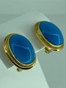 18k Yellow Gold Persian Turquoise Clip On Earrings