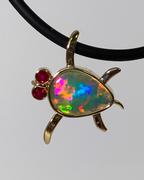 14k Yellow Gold Opal and Ruby Turtle Pendant