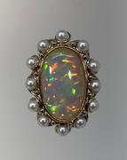 14k Yellow Gold Opal and Pearls Pendant