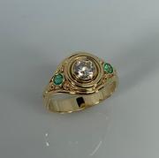 14k Yellow Gold Diamond and Emerald Ring