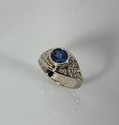 14k White Gold Blue Sapphire and Diamond Ring