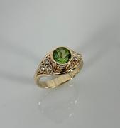 14k Yellow Gold Peridot and Diamond Ring