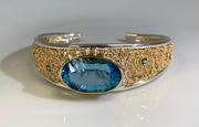 S/S & 14KT Yellow Gold Swiss Blue Topaz Bracelet