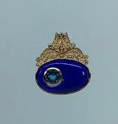 14k Yellow Gold Lapis, Blue Topaz and Diamond Filigree Pendant
