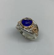 Sterling Silver and 14k Yellow Gold Rutilated Quartz Lapis Ring