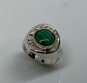 Sterling Silver and 14k yellow Gold Malachite Ring
