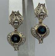 Sterling Silver and 14k Yellow Gold Blue Topaz Filigree Earrings