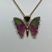 14k Yellow Gold Tourmaline Butterfly Pendant