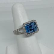 18k White Gold Aquamarine and Diamond Halo Ring