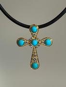 14k Yellow Gold Turquoise and Diamond Pendant