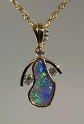 14kt Yellow Gold Opal and Diamond Pendant