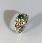 Sterling Silver & 14kt Yellow Gold Teal Moissanite Ring
