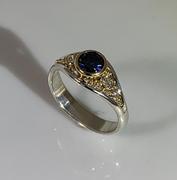 14kt Yellow Gold and Sterling Silver Blue Moissanite Ring