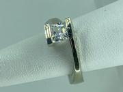 14k White Gold Semi-Mount Diamond Ring with Center Cubic Zirconia