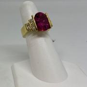 18k Yellow Gold Pink Tourmaline and Diamond Ring