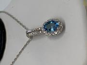 18k White Gold Santa Maria Aquamarine and Halo Diamond Pendant