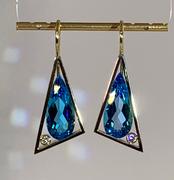 14k Yellow Gold Blue Topaz and Diamond Earring
