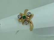 14k White and Yellow Gold Diamond and Tsavorite Garnet Ring